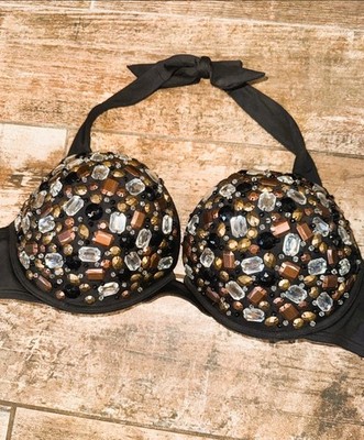 *VICTORIA S SECRET* BLING/JEWELED BOMBSHELL PUSH-UP BIKINI TOP - 38C -RARE