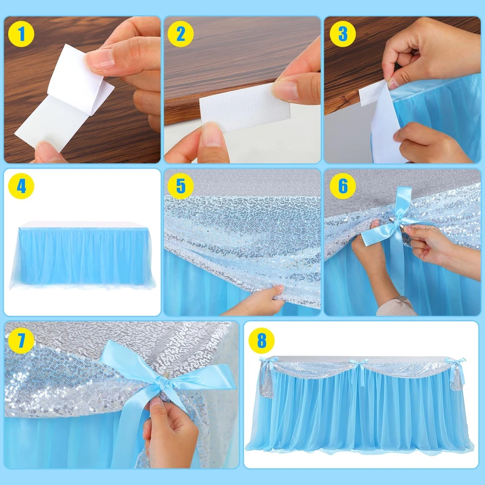 Princess Gray Party 桌布 蓝色和银色亮片薄纱桌裙 30 x... — 第 3/4 张图片