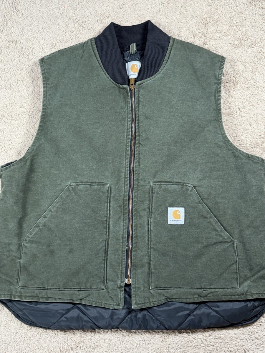 VTG Carhartt Vest Men XL Green V02 HTG Arctic Quilt Lined Duck