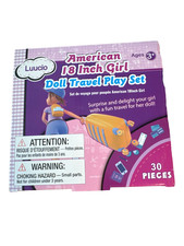 American 18 Inch Girl Doll Travel Play Set 30 Pieces Pink Purple Accessories NIB