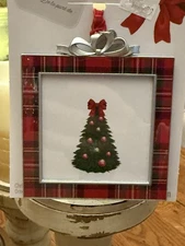 2025 CHRISTMAS TREE ORNAMENT PHOTO PICTURE FRAME HOLIDAY TARTAN PLAID SQUARE New