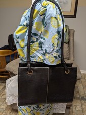 Genuine Black Pebbled Leather Shoulder Bag Mid-Size Essential Tote