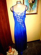 Vintage Val Mode Long Blue Lacy Nightgown W/Slit Size Small