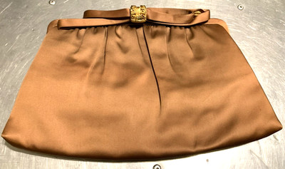 VTG After Five Land M Clutch Evening Purse Handbag Bow w/Ornate Clasp Copper Tan
