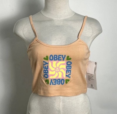 Obey Women s Love Sunshine Cropped Tank Top Size Medium (Peach)