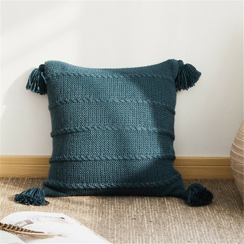 Knitted Cushion Cover Tassel Pillow Covers Sofa Bed Square Pillowcase Home Decor - Picture 10 of 93