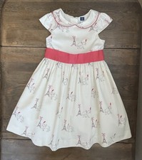 Janie and Jack Paris Print Dress Size 5 Ivory Fit  Flare Lined Full Party Dress