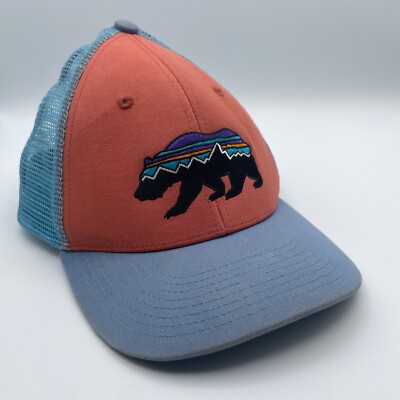 Patagonia Hat Cap Mens Orange Bear Logo Snapback Trucker Fitz Roy Hiking Mesh