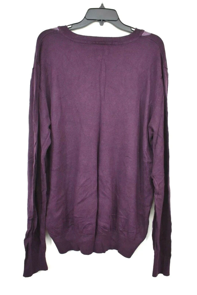 Suéter JF J Ferrar Para Hombres Púrpura Cuello en V Estampado de Diamantes Manga Larga Algodón Talla XL Foto 2 de 4