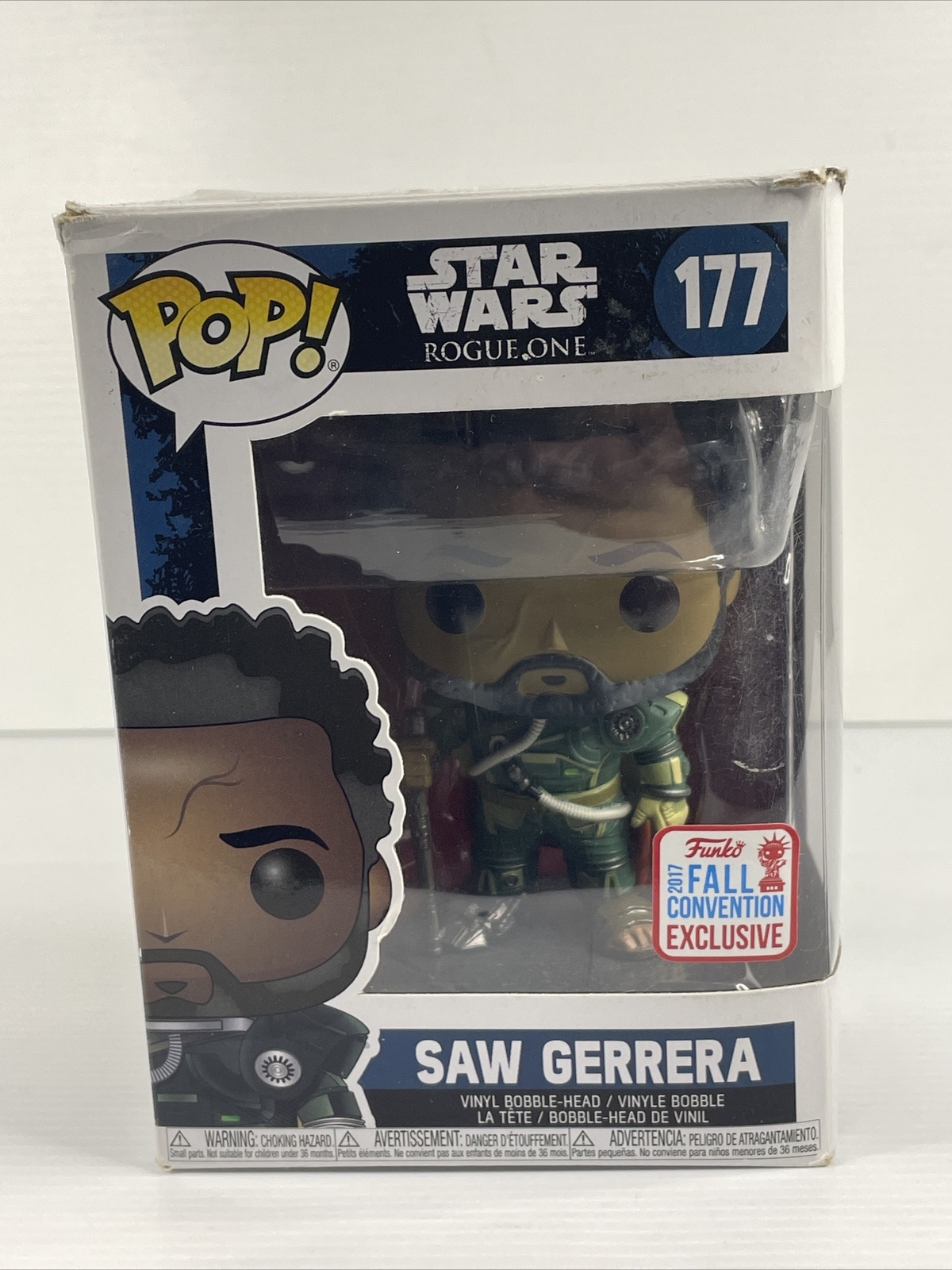 Saw Gerrera 177 - Star Wars Rogue One - Funko Pop Vinyl Nycc Sticker Box Damage