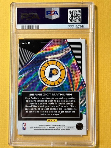 2022 PANINI RECON FUTURE LEGENDS GOLD SSP #10/10 PSA 8 ROOKIE BENNEDICT MATHURIN - Picture 2 of 2