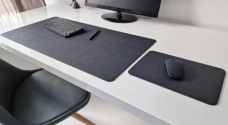 PROFI MATS Schreibtischunterlage Just Kuns Leder schwarz 80x38cm mit Mauspad Naht schwarz