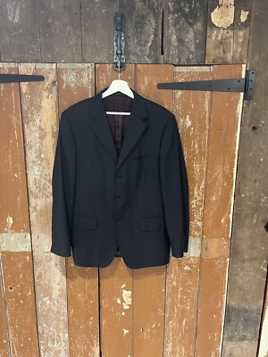 Marks & Spencer Suit Jacket Blazer Blue Striped Wool Blend Shoulder Pads 40