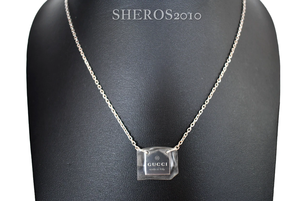 ?️ Collana BAR quadrata ARGENTO STERLING 925 LOGO FIRMA MARCHIO GUCCI originale