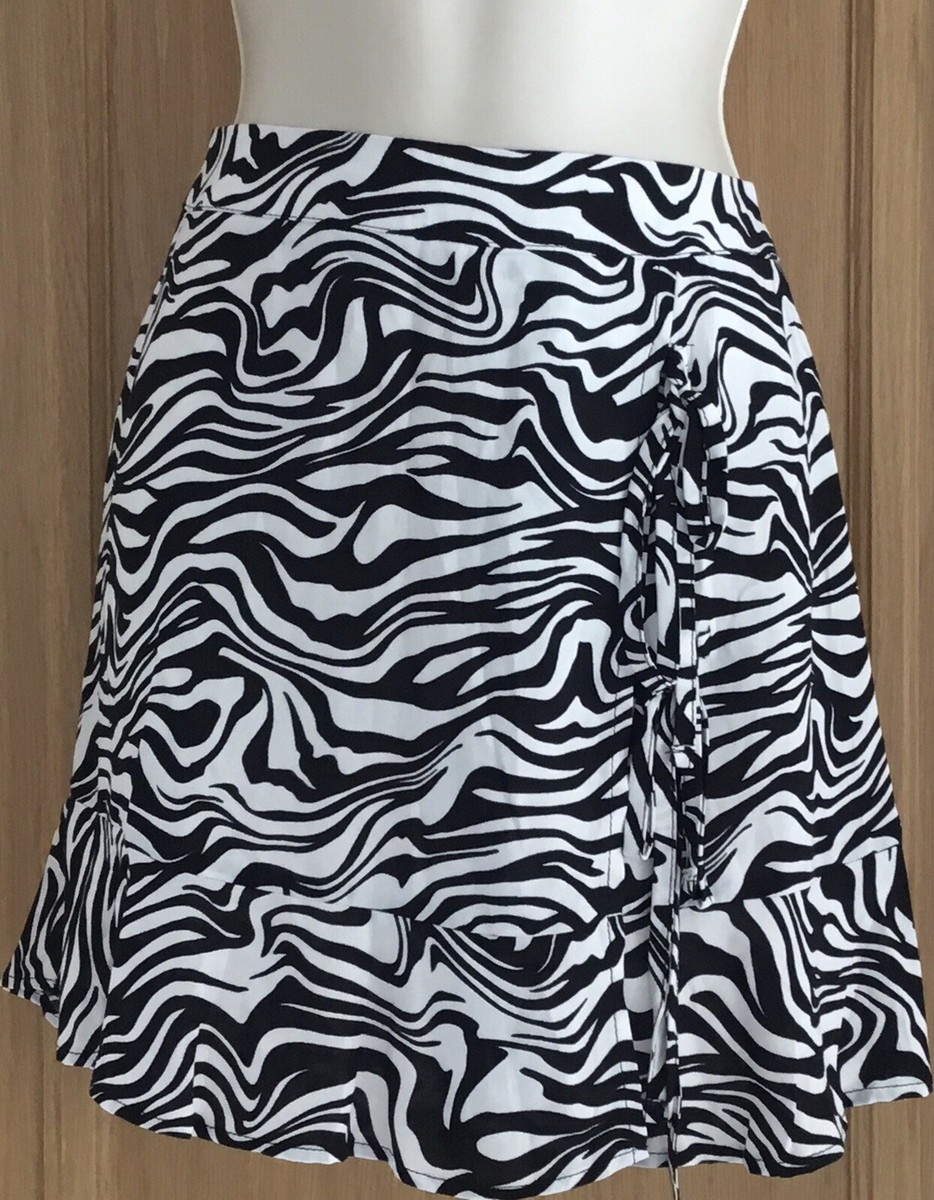 Pull&bear New Ladies Viscose Black Zebra Print Wrap Front Ties