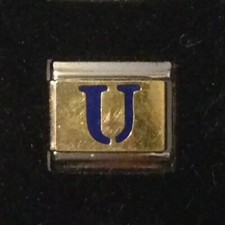 Blue Letter U - Initial Team - Italian Charm Bracelet Link 9mm