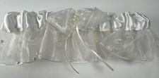Wedding Garter White Satin Organza Ruffle Bridal Bow Pearl Accent Ribbon New