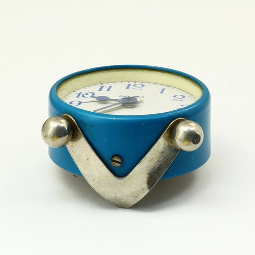 Raketa 1960er Vintage Mini Wecker mechanische Tischuhr UdSSR sowjetisch blau Gehäuse - Bild 5 von 9