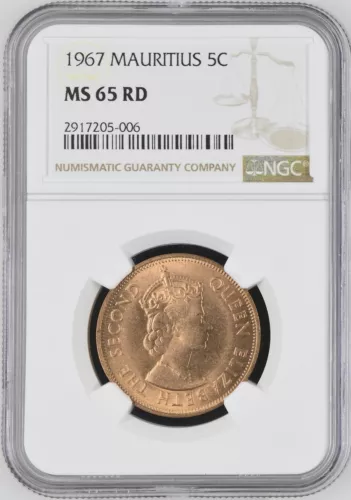 1967 MAURITIUS 5C NGC MS65 Red