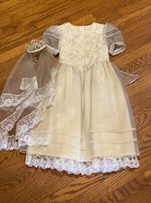 Jessica McClintock Dress Girls 6 6X Sequins Communion Veil Tiara Lace Fancy