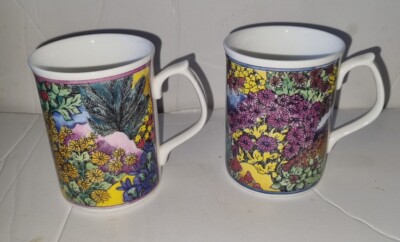 Duchess Fine Bone China Coffee Tea Mugs Floral Made in England Set of 2 