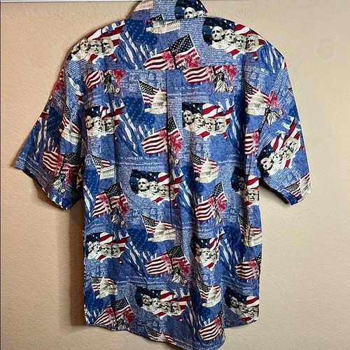 Cotton Trader Medium Red Blue Casual Button Down Shirt Patriotic Flair NWT - Picture 3 of 12