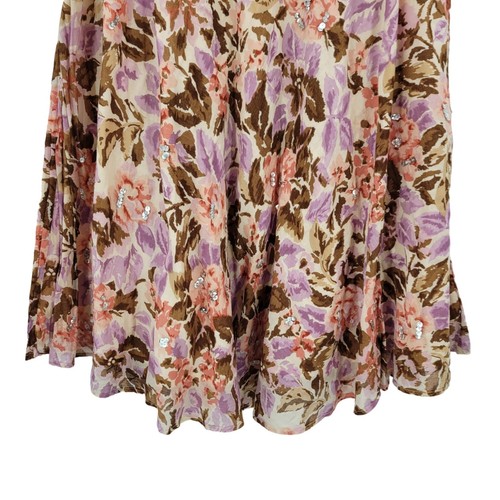 Y2K Floral Midi Skirt 8 Cotton Pink Brown Asymmetrical Sequin Details Boho India - Picture 12 of 15