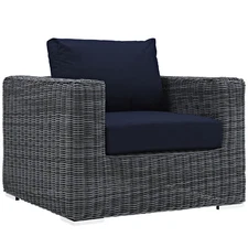 Modway Outdoor Patio Furniture Wicker Sunbrella® Canvas Navy Cushion Armchair