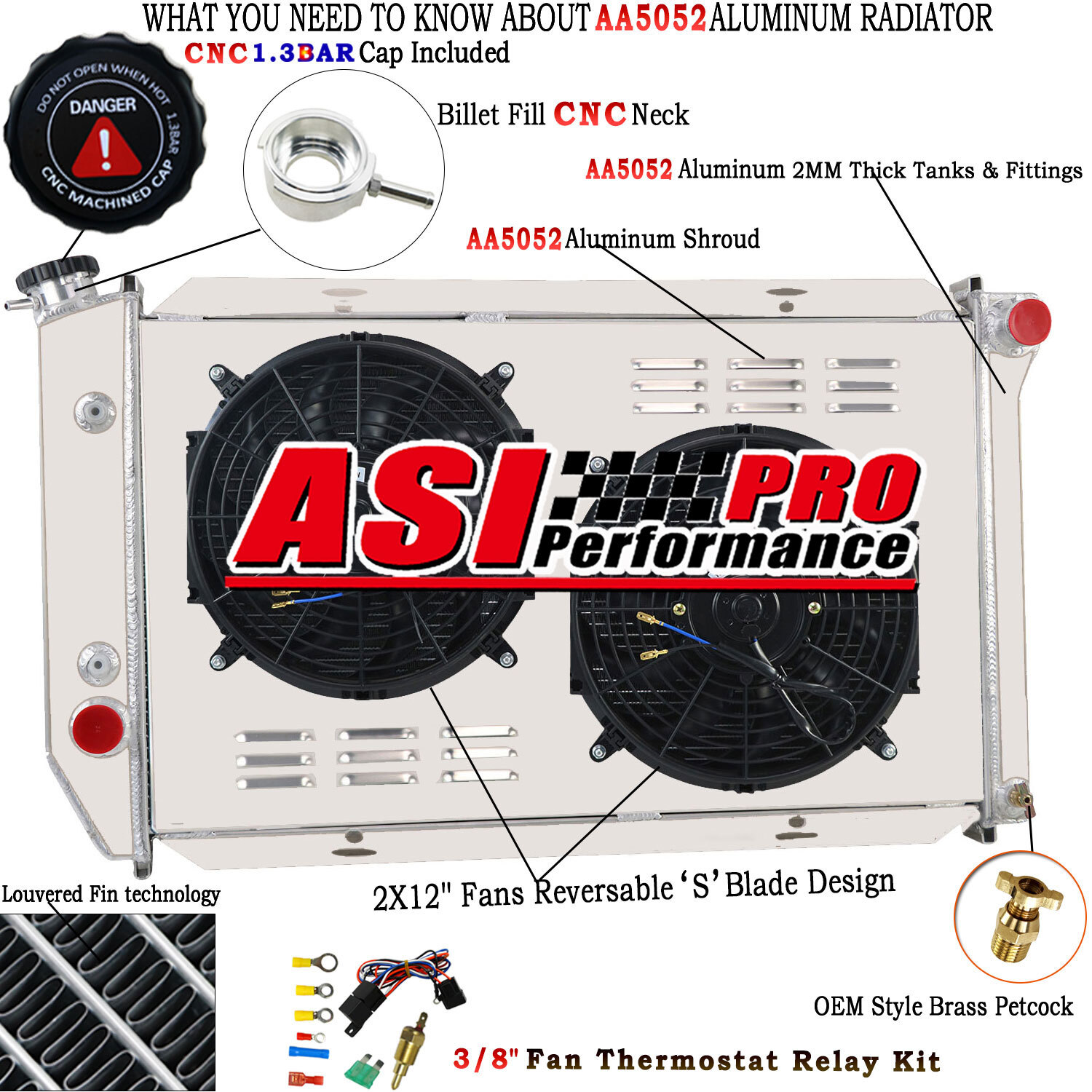 ASI 3 Row Radiator Shroud Fan For Ford LTD II Ranchero Mercury Cougar 1975-1979