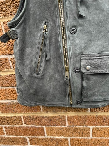 RRL Double RL Moto Leather Vest Black Lined Slim Fit Motorcycle Men's L - Picture 3 of 4