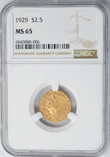 1929 $2 1/2 Gold Indian $2.5 MS65 NGC 949532-7