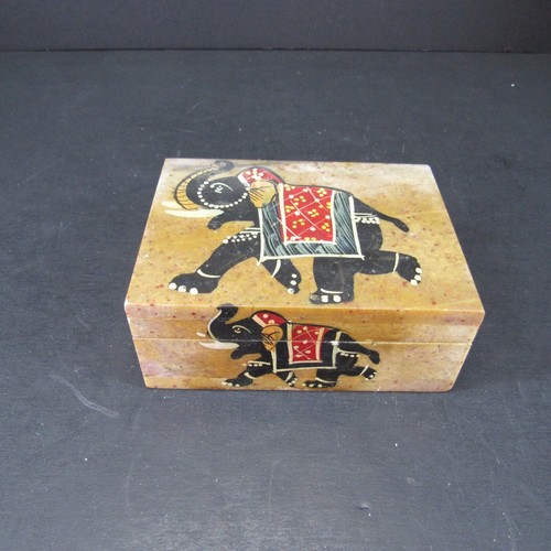Soapstone Hand Painted Elephant Trinket Jewelry Box Made in India - Picture 9 of 9