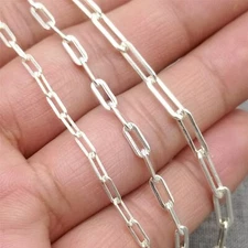 925 Sterling Silver Unfinished Rectangle Drawn Cable Chain 2.5mm 3mm 3.5mm