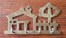 Vintage Brass Wall House Shaped Key Hook Ring Holder