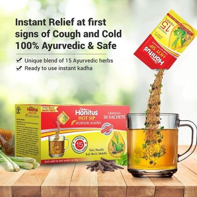 Dabur Honitus Hot Sip Kadha  100% Ayurvedic 4gm Pack of 30 Sachet