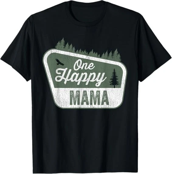 MOST POPULAR One Happy Mama Matching Family Birthday Party Camping T-Shirt S-3XL