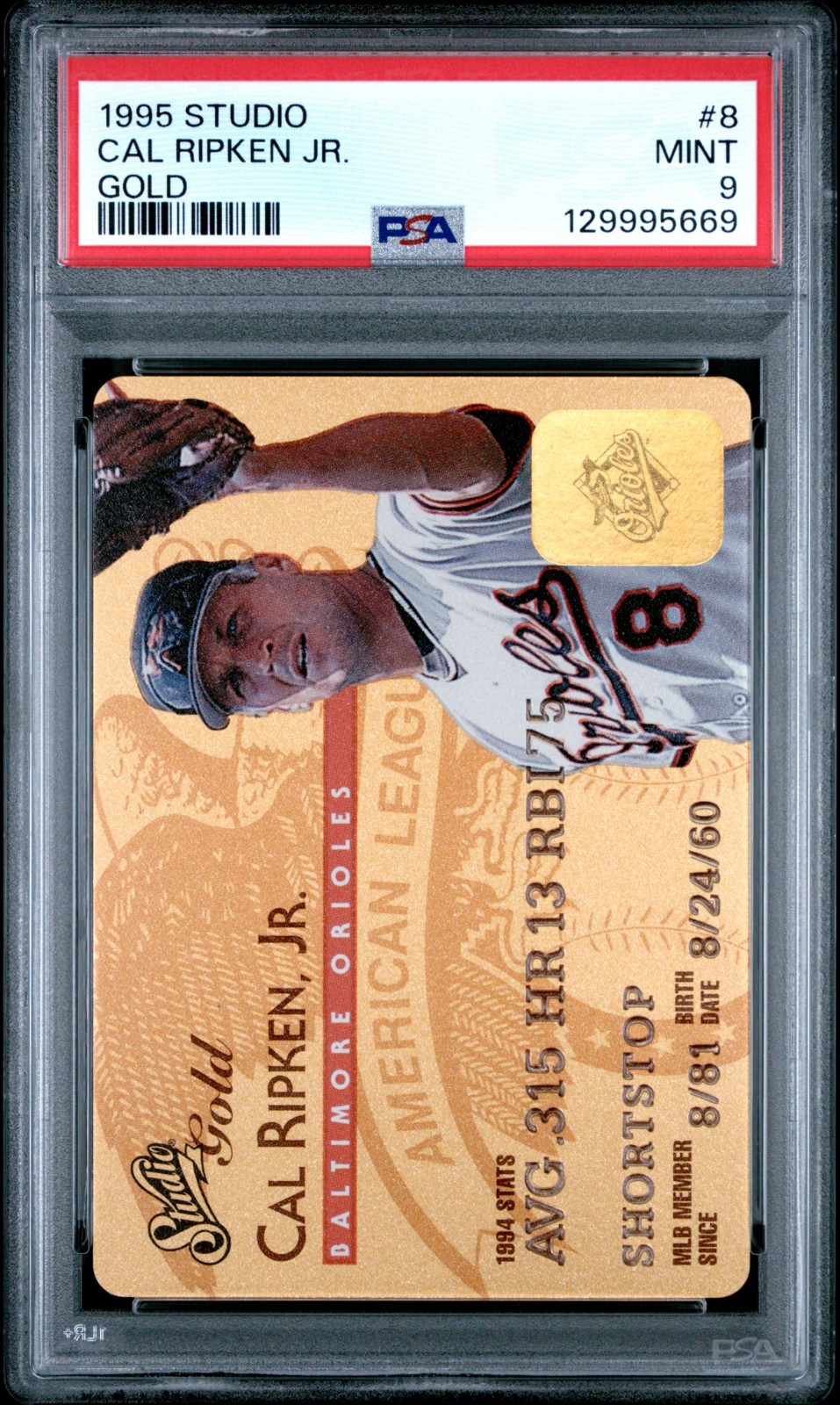 1995 Studio Gold 8 Cal Ripken Jr PSA 9   5810