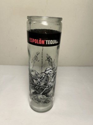 Espolon Tequila Glass Candle Holder Tumbler Skeleton 8.25 