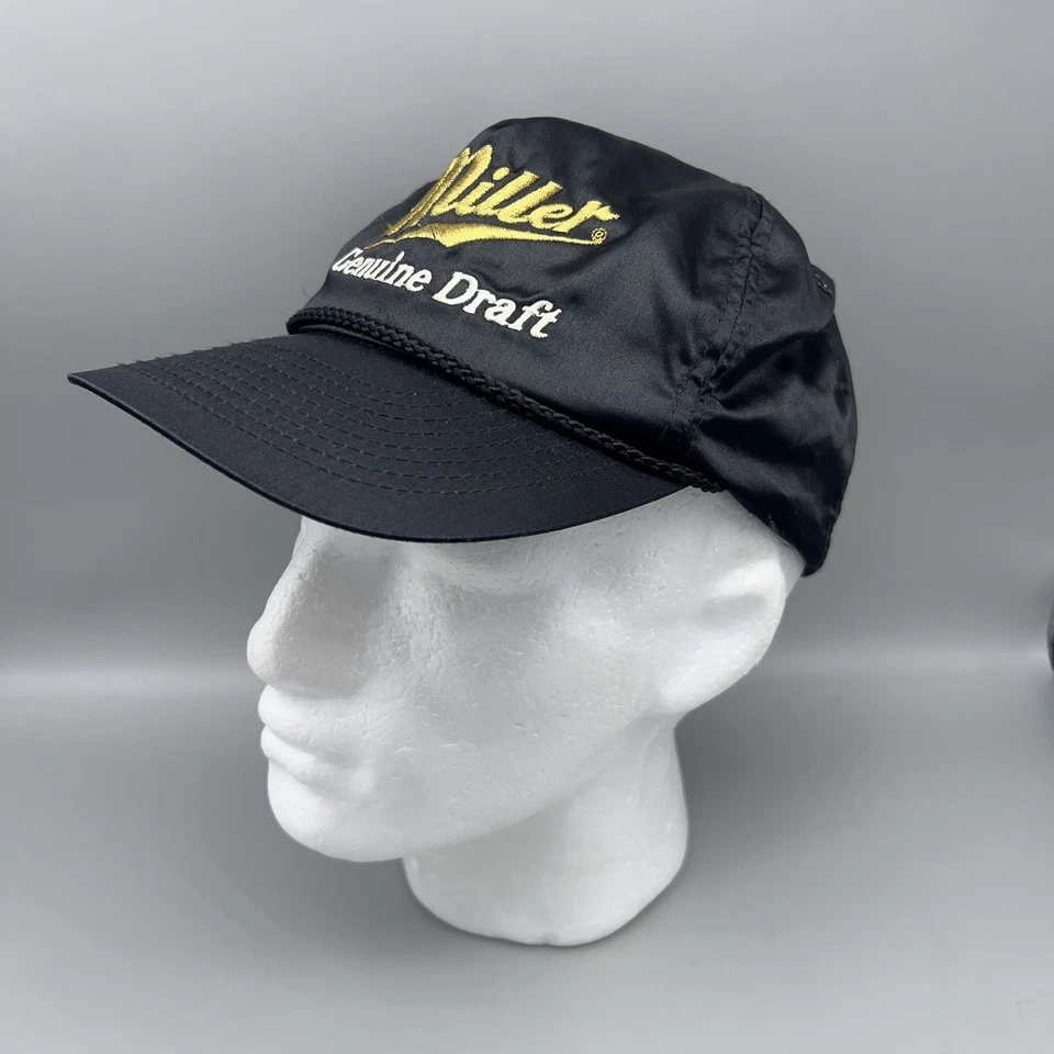 ВИНТАЖНЫЙ Miller подлинный проект шляпа мужской черный крышка Snap назад веревки пива промо 90-х - Изображение 3 из 4