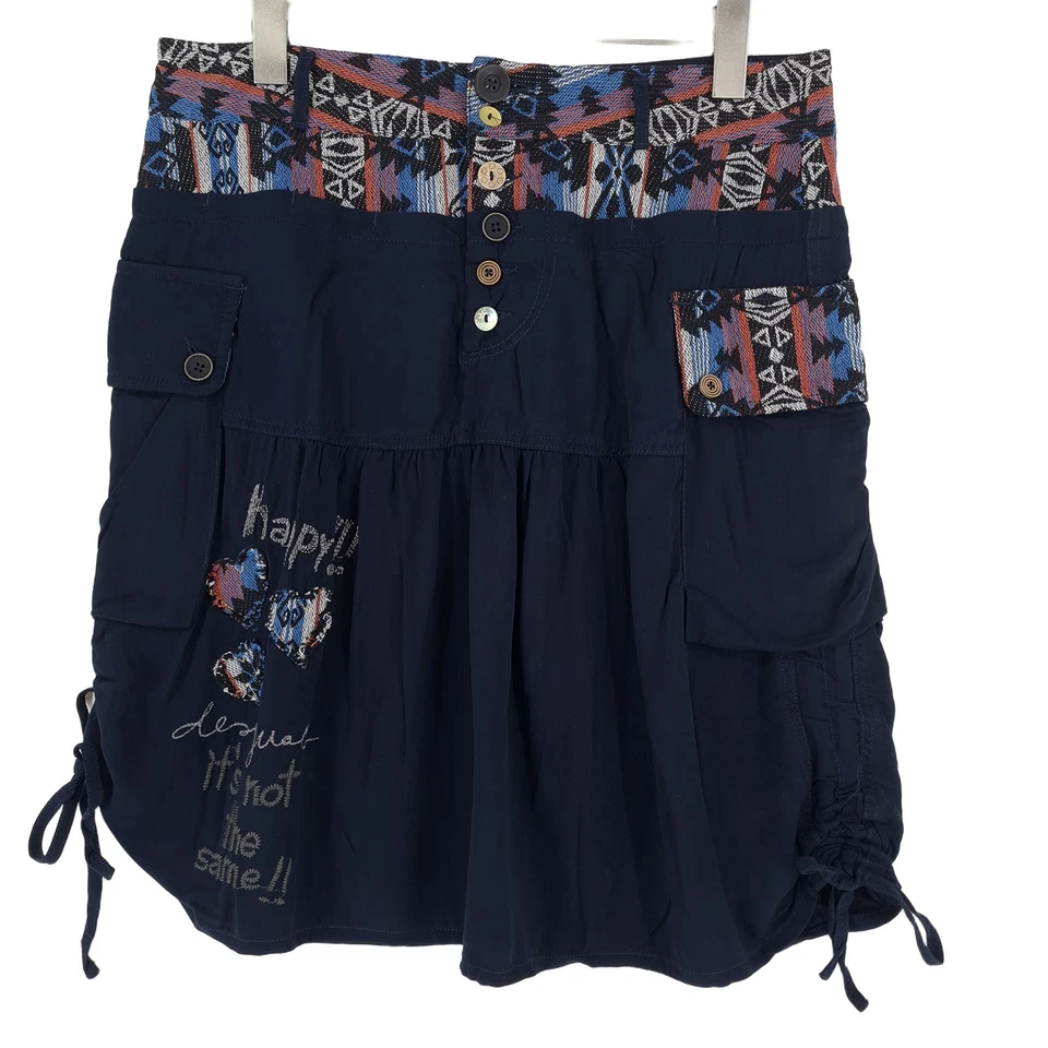 Desigual Vintage Cargo Minirock Navy Bestickt Patchwork Hy7 Größe 42 - Bild 1 von 4