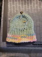 Knitted Small Handmade Crochet Multicolored Small Beanie With Bee Pin