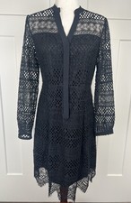 Elie Tahari Lace Overlay Cocktail Dress Black Scalloped Hem Long Sleeve Size 6