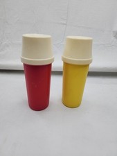 VTG Tupperware Containers Ketchup  Mustard Pump Dispensers Red  Yellow w/Cap