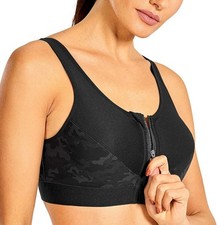 SYROKAN Women's Zip Front Wireless Racerback High Support Zipper Sports Bra 40D