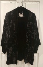 Johnny Was Kimono Womens L Burnout Velvet Floral Black Boho