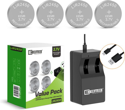 EEMB LIR2450 Rechargeable Battery 2450 Li-Ion Battery Charger with 3.7V 120Mah L