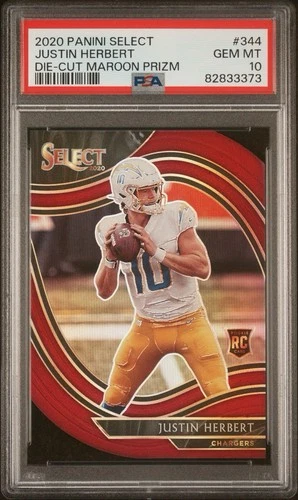 2020 Panini Select - Field Level Justin Herbert #344 Maroon Prizm Die-Cut (RC)
