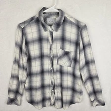 Rails Womens Hunter Sterling White Plaid Button Up Flannel Top Shirt Size Small