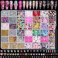 8000Pcs 3D Nail Charms and Nail Gems, Mixed Shapes and Colors Nail Charms Gold