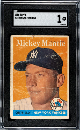 1958 Topps Mickey Mantle SGC 1 HOF Baseball Card #150